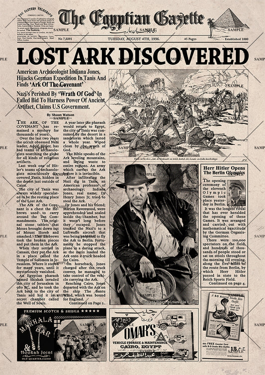 Indiana Jones Raiders of the Lost Ark Newspaper poster print