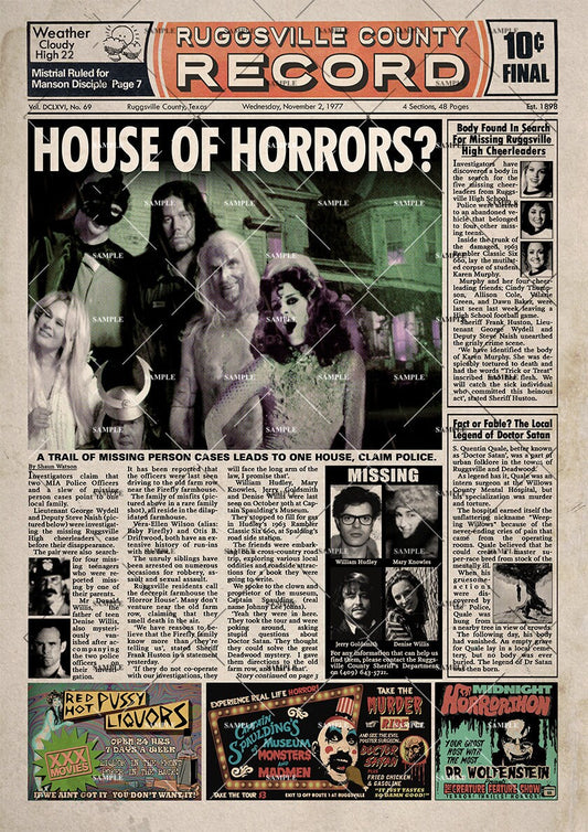 House of 1000 Corpses Newspaper poster print