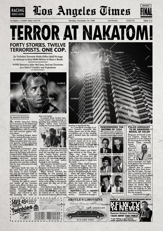 Die Hard 1988 L.A Times Newspaper print John McClane Bruce Willis