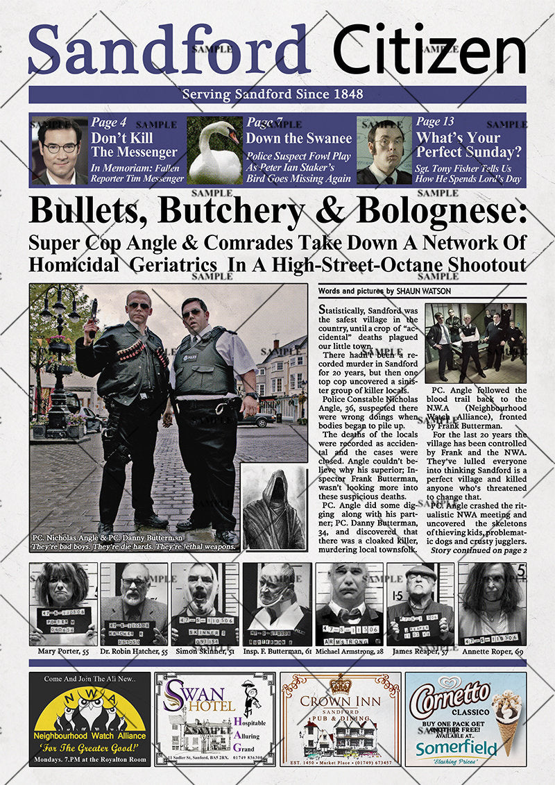 Hot Fuzz Newspaper Poster Print