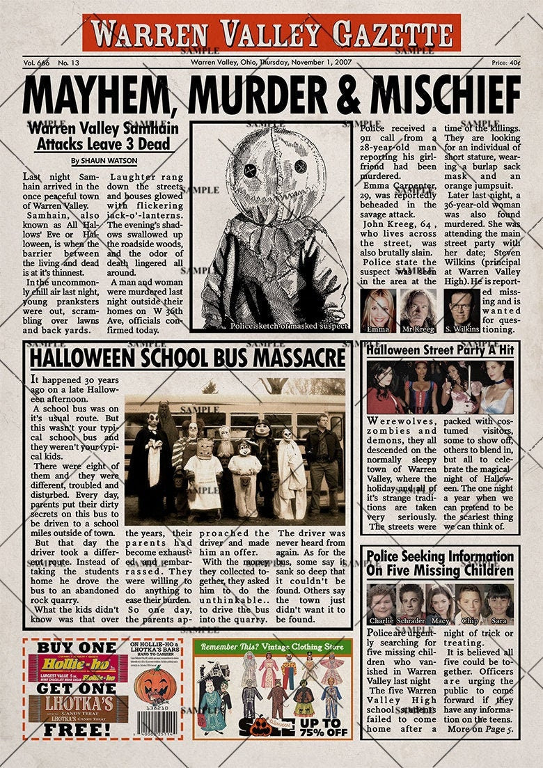 Trick 'r Treat Newspaper Poster Print