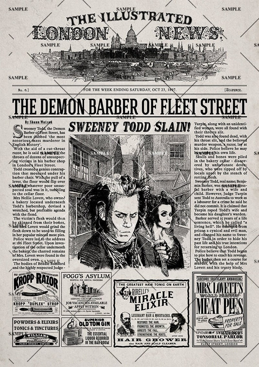 Sweeney Todd The Demon Barber of Fleet Street Newspaper Poster print