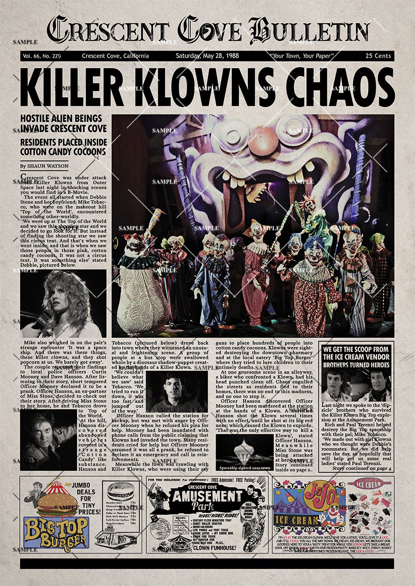 Killer Klowns From Outer Space Newspaper print