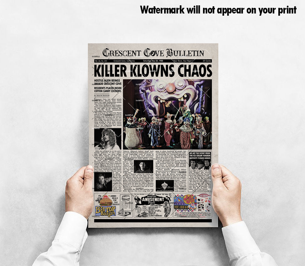 Killer Klowns From Outer Space Newspaper print