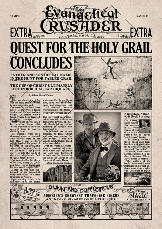 Indiana Jones and the Last Crusade Newspaper poster print