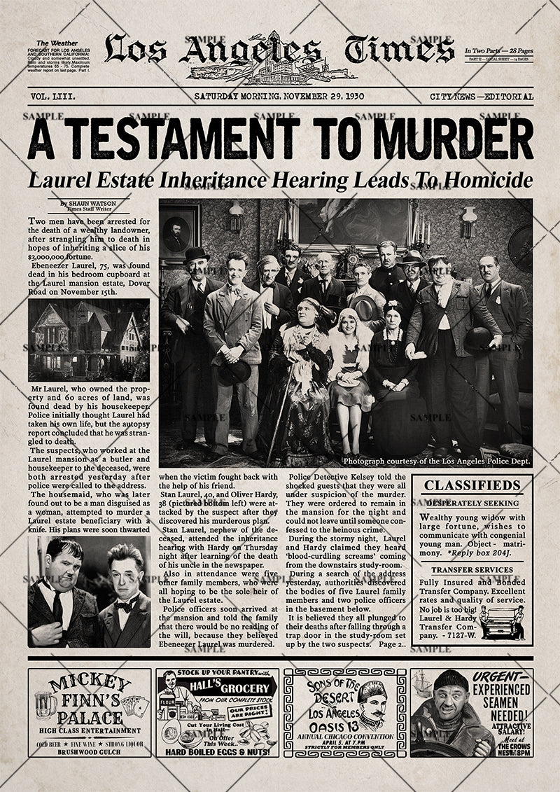 Laurel & Hardy Murder Case Newspaper Poster print