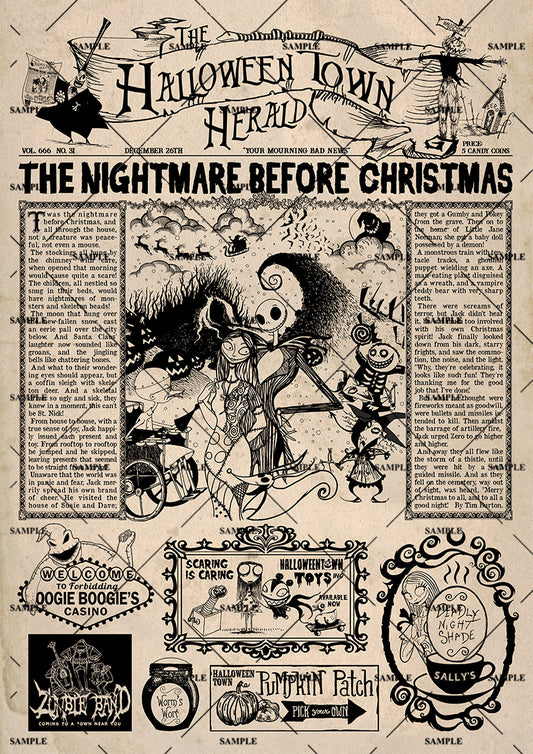 The Nightmare Before Christmas Newspaper Poster Print