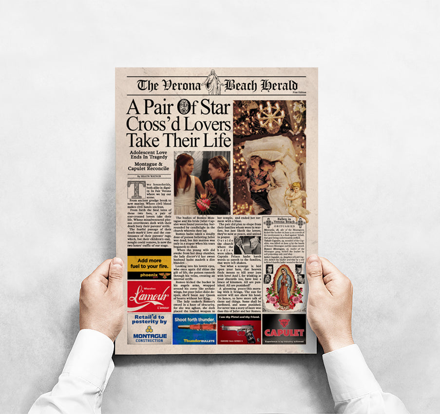 Romeo and Juliet Newspaper Poster print