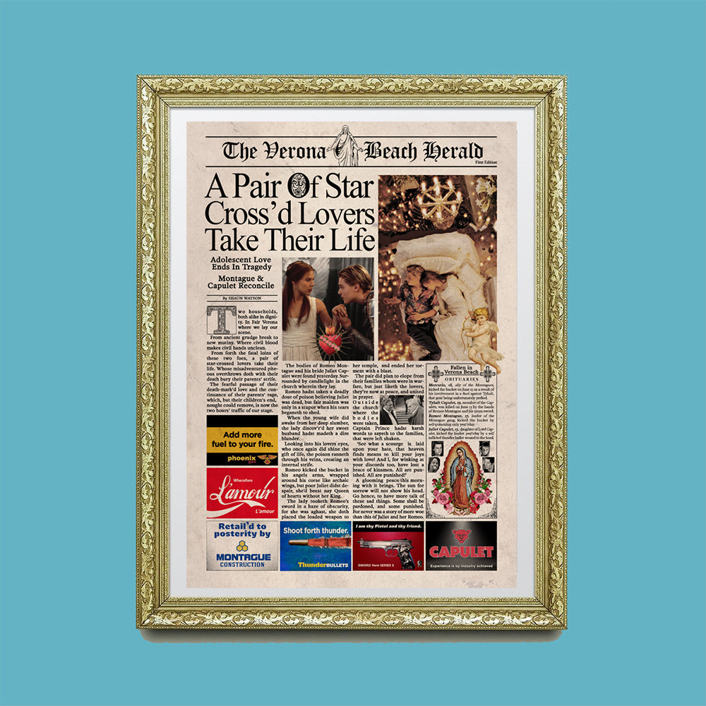 Romeo and Juliet Newspaper Poster print