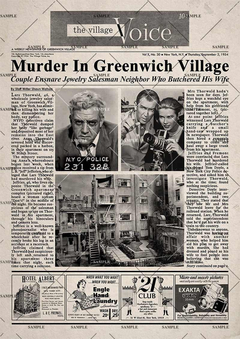 Rear Window Newspaper Poster Print