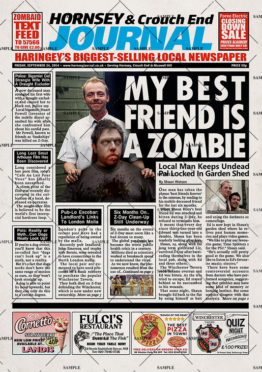 Shaun Of The Dead Newspaper Poster print
