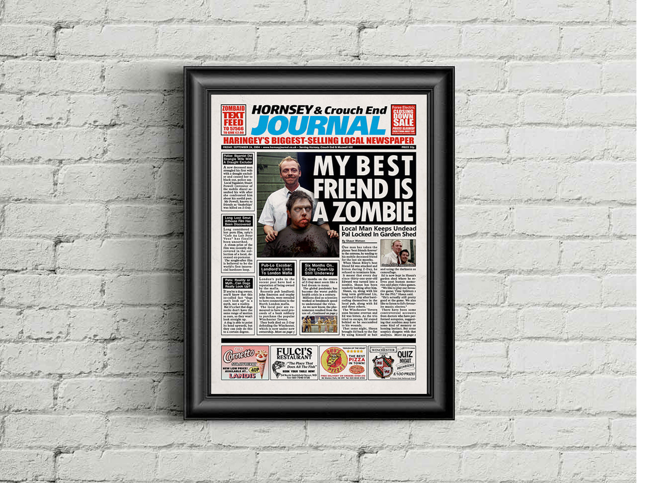 Shaun Of The Dead Newspaper Poster print