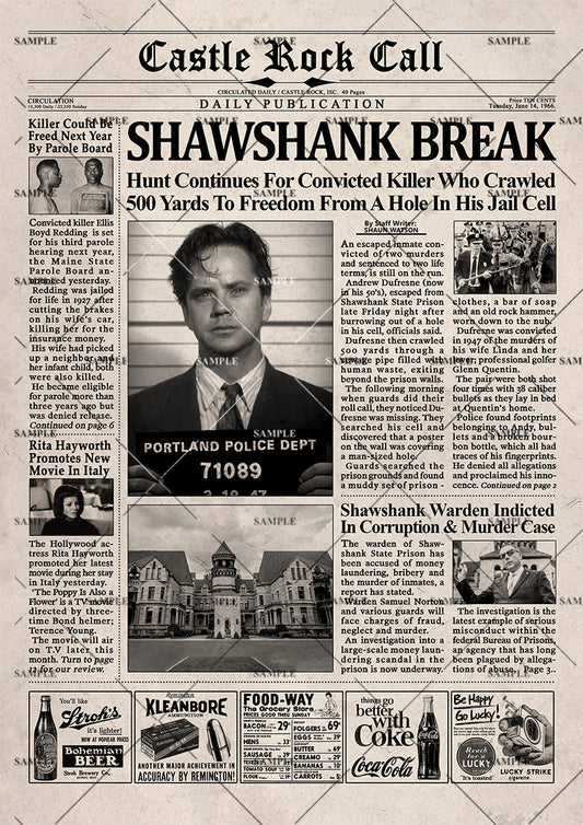 The Shawshank Redemption Newspaper Poster print
