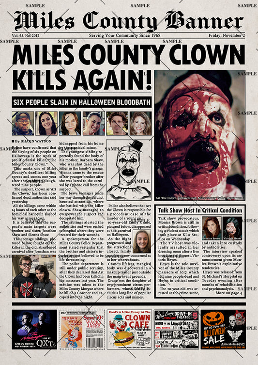 Terrifier 2 Newspaper Poster print