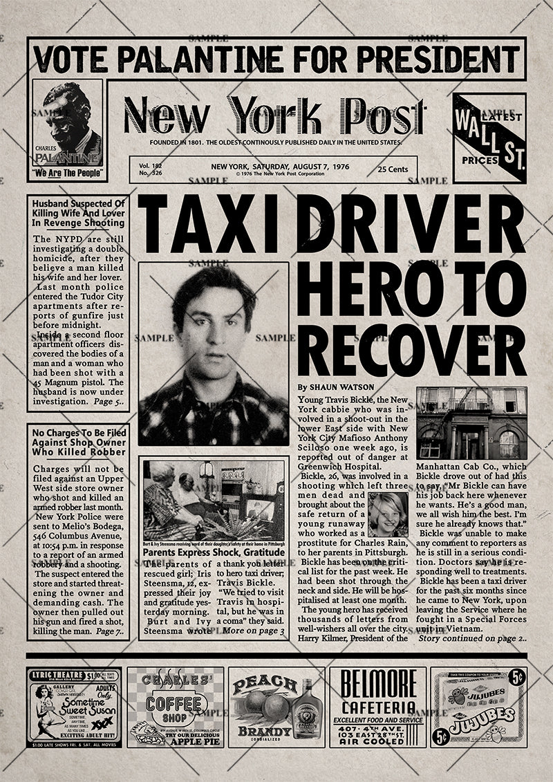 Taxi Driver Newspaper Poster print