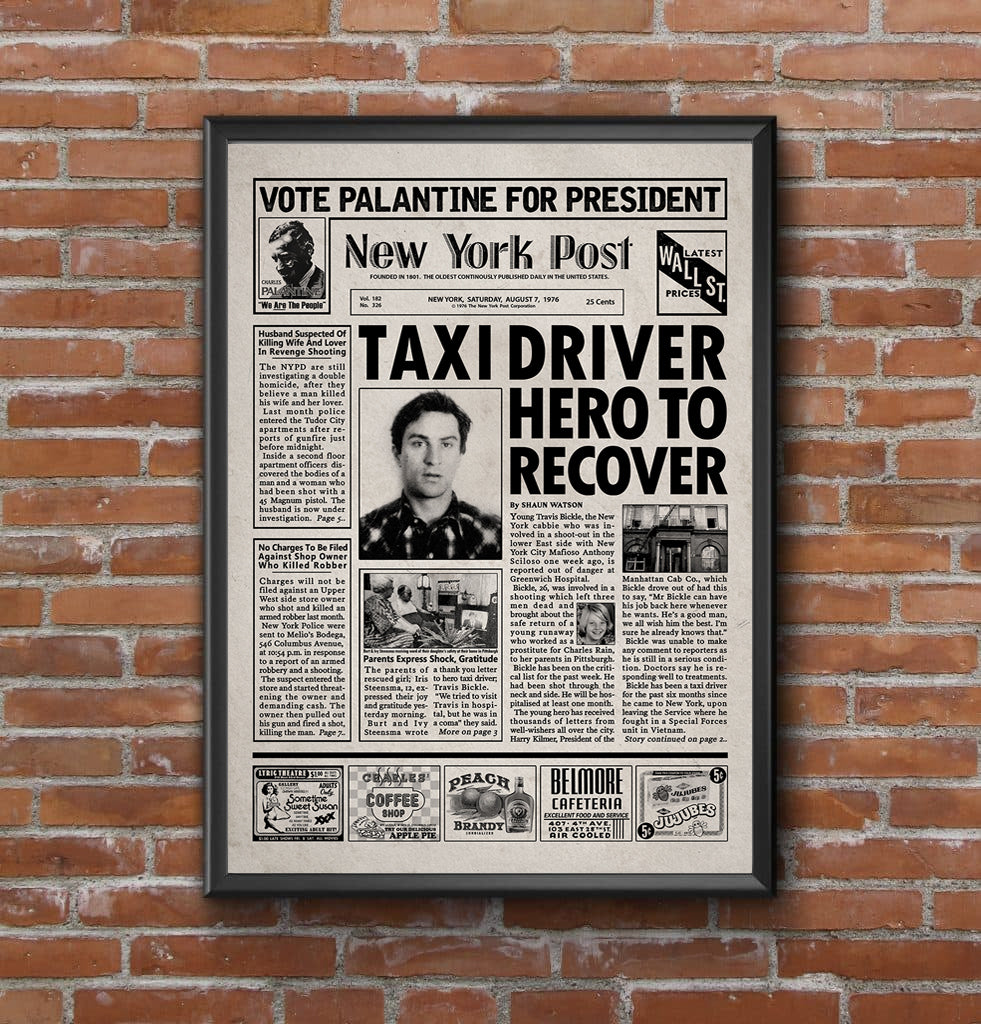 Taxi Driver Newspaper Poster print