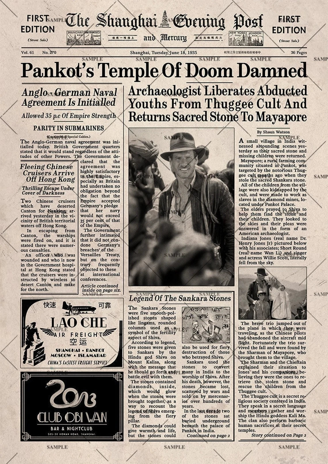 Indiana Jones and the Temple of Doom Newspaper poster print