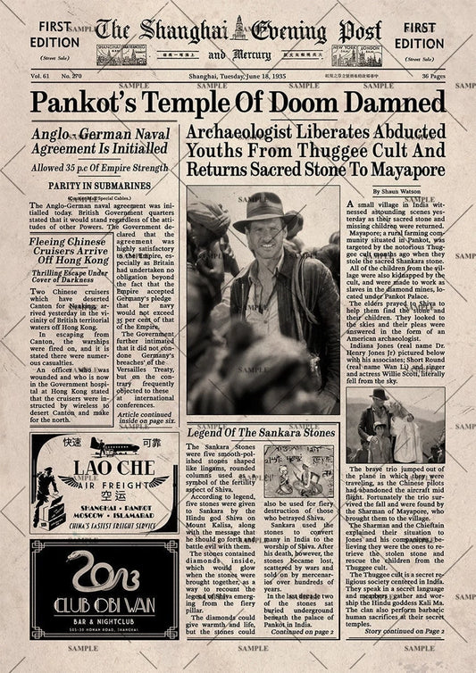 Indiana Jones and the Temple of Doom Newspaper poster print