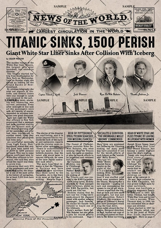 Titanic 1997 Film Newspaper Poster Print